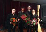 L-R: Sylvain del Campo (soprano sax), Alex Trampas (bass), Clément Cliquet (drums), Felice Pomeranz