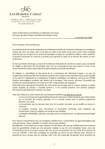 Lettre d’information aux harpistes et professeurs de harpe.