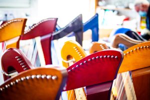 A range of Camac harps on display during the EIHF 2022 festival as part of the annual Harpmakers' Exhibition. © Chantal Guevara 2022. All rights reserved.