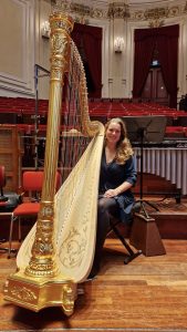 Anneleen Schuitemaker with her Camac Oriane harp at the Concertgebouw.