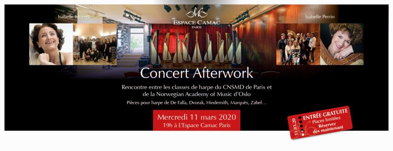 Concert Afterwork à l'Espace Camac Paris : récital des classes de harpe du CNSMDP et de la Norwegian Academy of Music d’Oslo