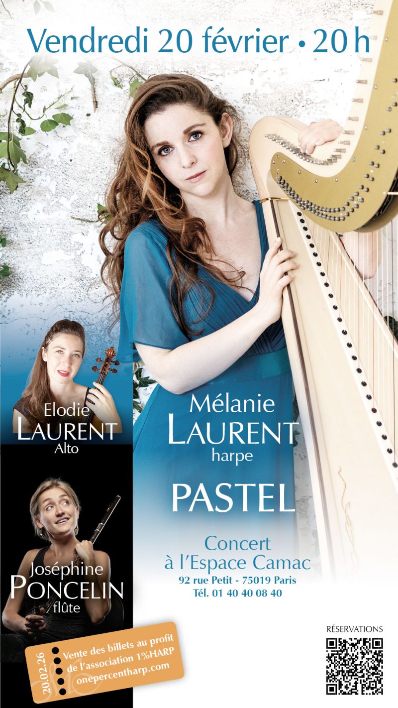 20 February: Mélanie Laurent and ‘Pastel’ with Élodie Laurent (viola) and Joséphine Poncelin (flute) at Espace Camac