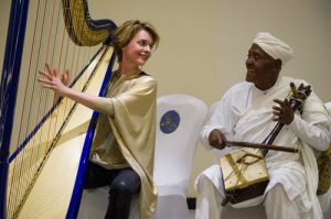 Catrin Finch and Ato Alemayehu Fanta playing their harps in Addis Ababa,