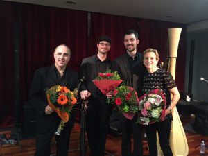 L-R: Sylvain del Campo (soprano sax), Alex Trampas (bass), Clément Cliquet (drums), Felice Pomeranz 